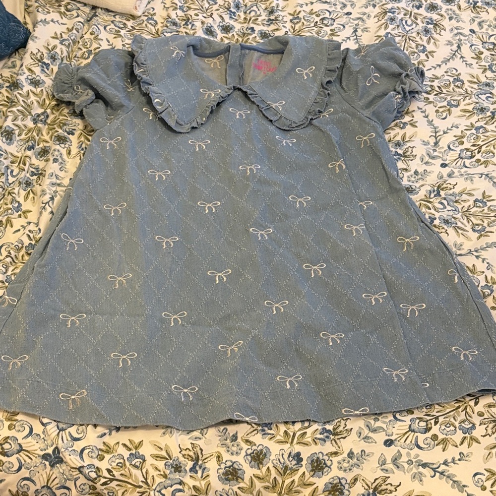 Womens Blue Bow-Print Peter Pan Collar dress